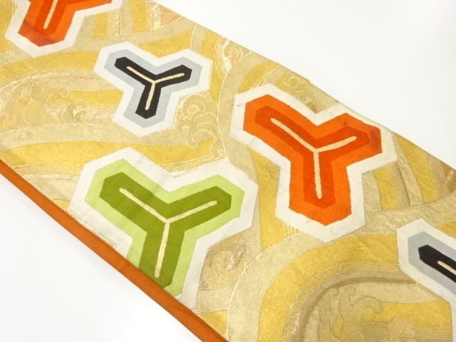 アンティーク　荒波に毘沙門亀甲模様織出し袋帯（材料）